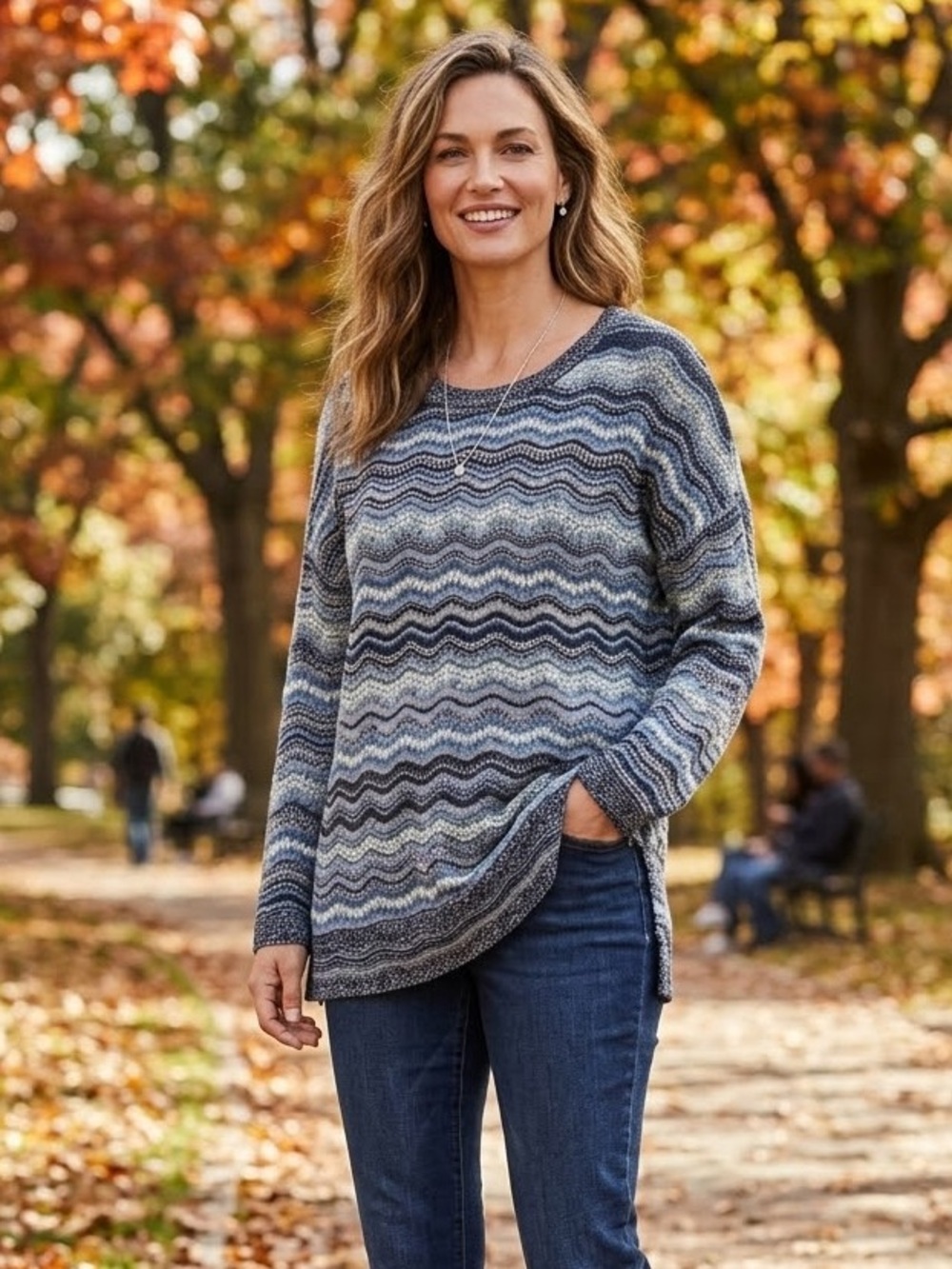 NWT $89 J. Jill Knit Sweater Tunic Top Size M Blue Multi